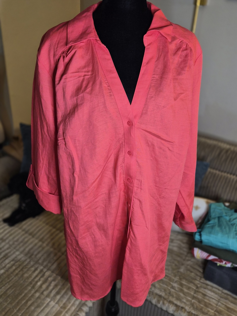 INC International Concepts Coral Pink Button-Down Tunic